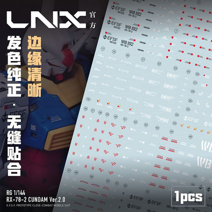 [Pre-order] LNX waterslide decals | RG 1/144 RX-78-2 Gundam Ver.2.0 Water Decals