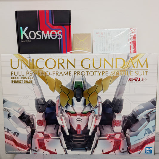 PG Unicorn Gundam + Kosmos Red LED w remote + Gold Sticker for base + EVO waterslide Bundle